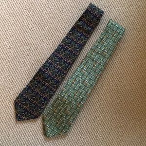Ferragamo Ties (2)- Silk, Green, Blue